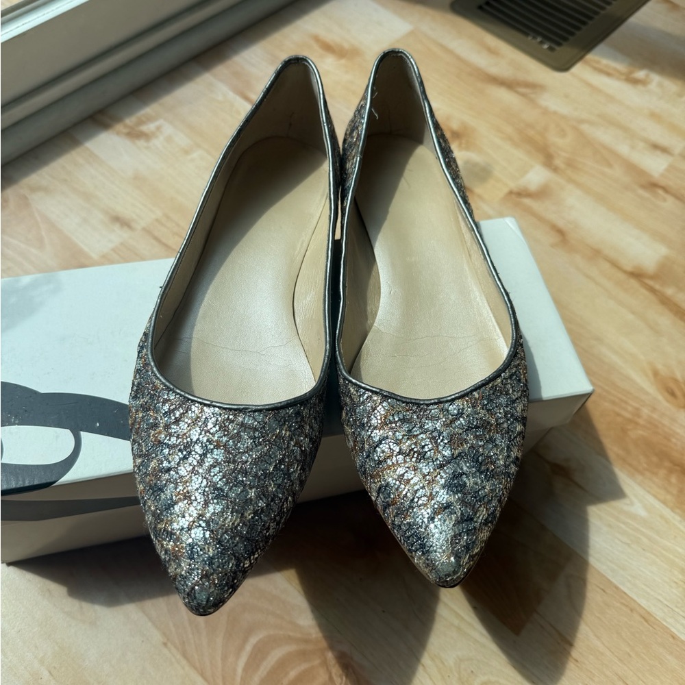 Nine West Glittery Flats in Silver with blue and beige accents